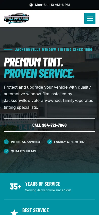 Actual mobile layout of the A Purvis Survis homepage