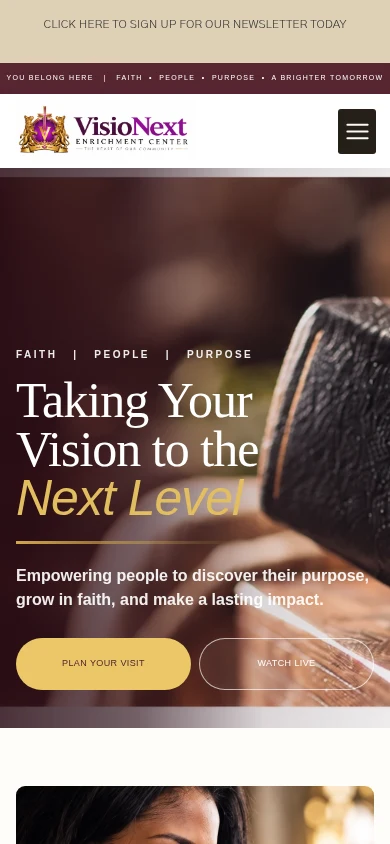 Actual mobile layout of the VisioNext Enrichment Center homepage