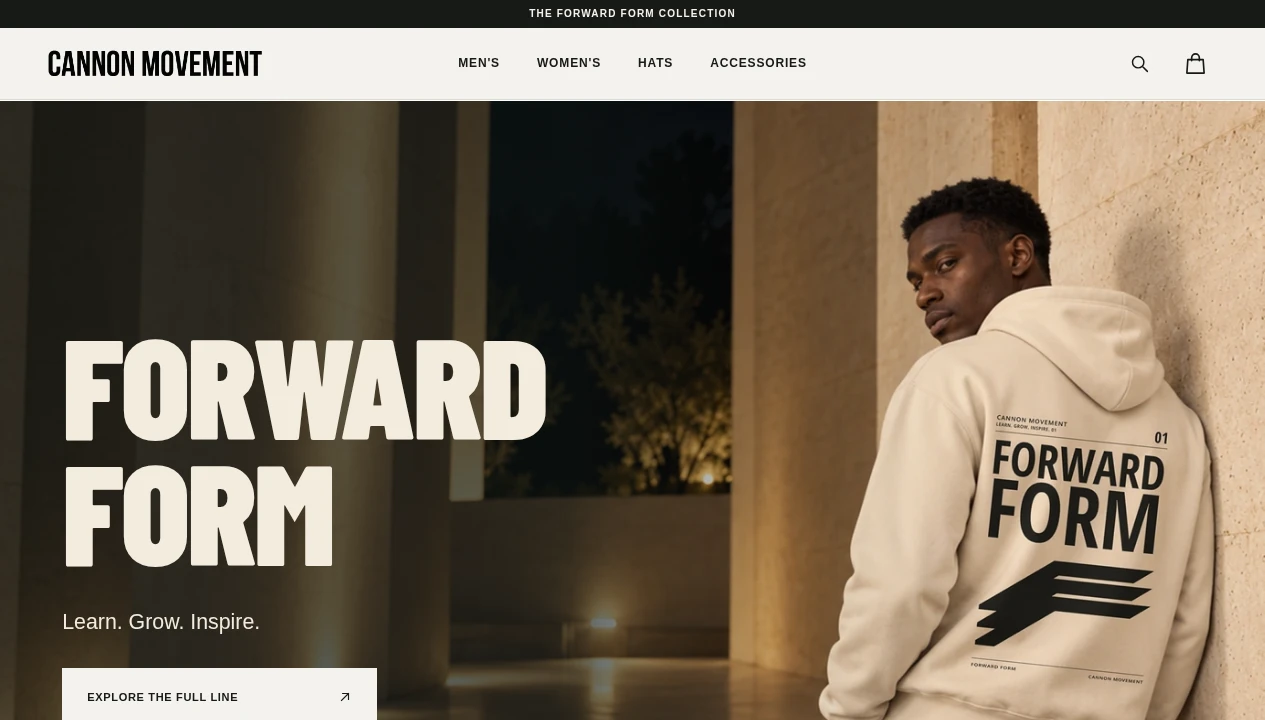 Actual desktop homepage for Cannon Movement
