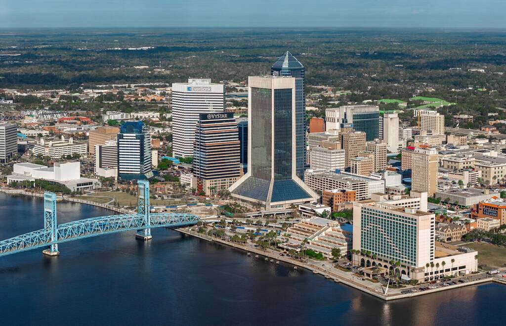 Downtown Jacksonville and the Main Street Bridge above the St. Johns River.