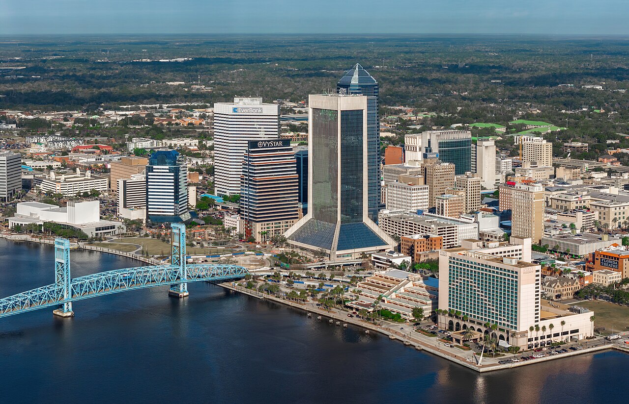 Downtown Jacksonville and the Main Street Bridge above the St. Johns River.