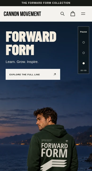 Actual mobile layout of the Cannon Movement homepage
