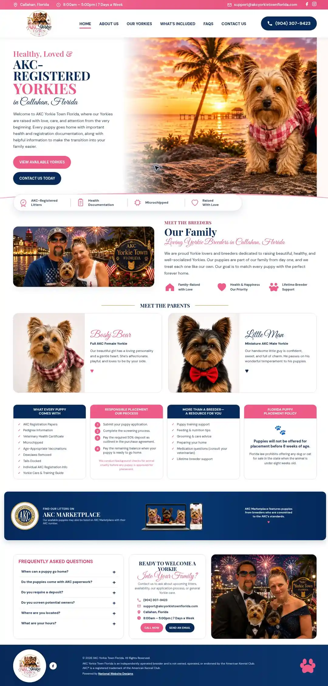 Full actual AKC Yorkie Town Florida desktop homepage