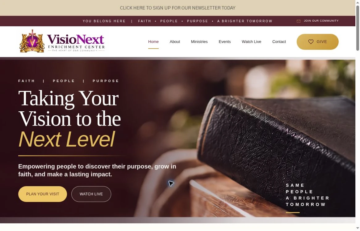 Actual desktop homepage for VisioNext Enrichment Center