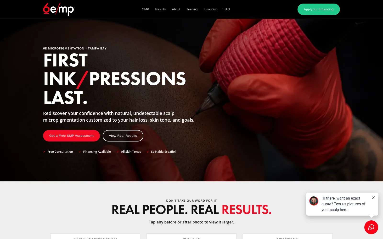 Existing NWD portfolio website design: 6EMP Micropigmentation