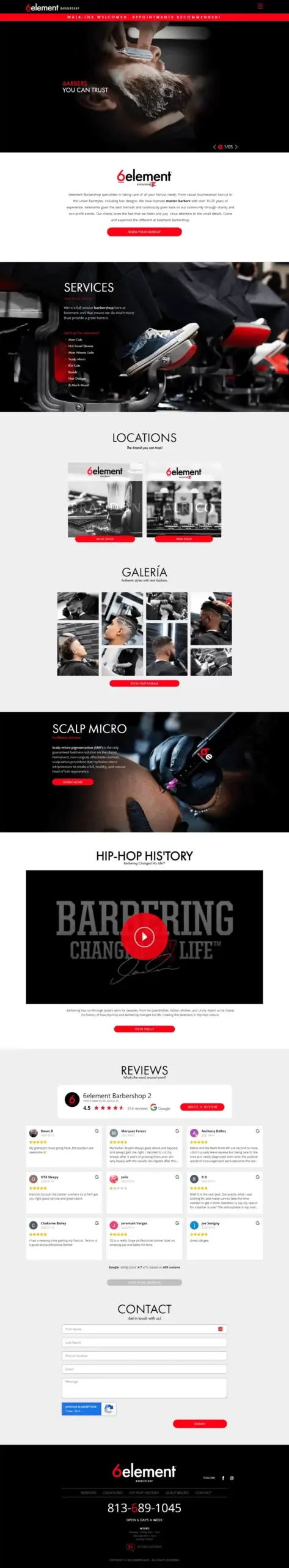 Existing NWD portfolio website design: 6element Barbershop