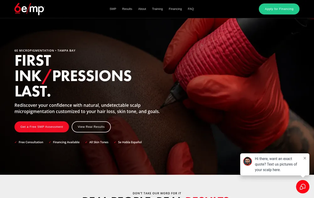 Homepage of 6E Micropigmentation, a beauty and wellness website built by National Website Designs